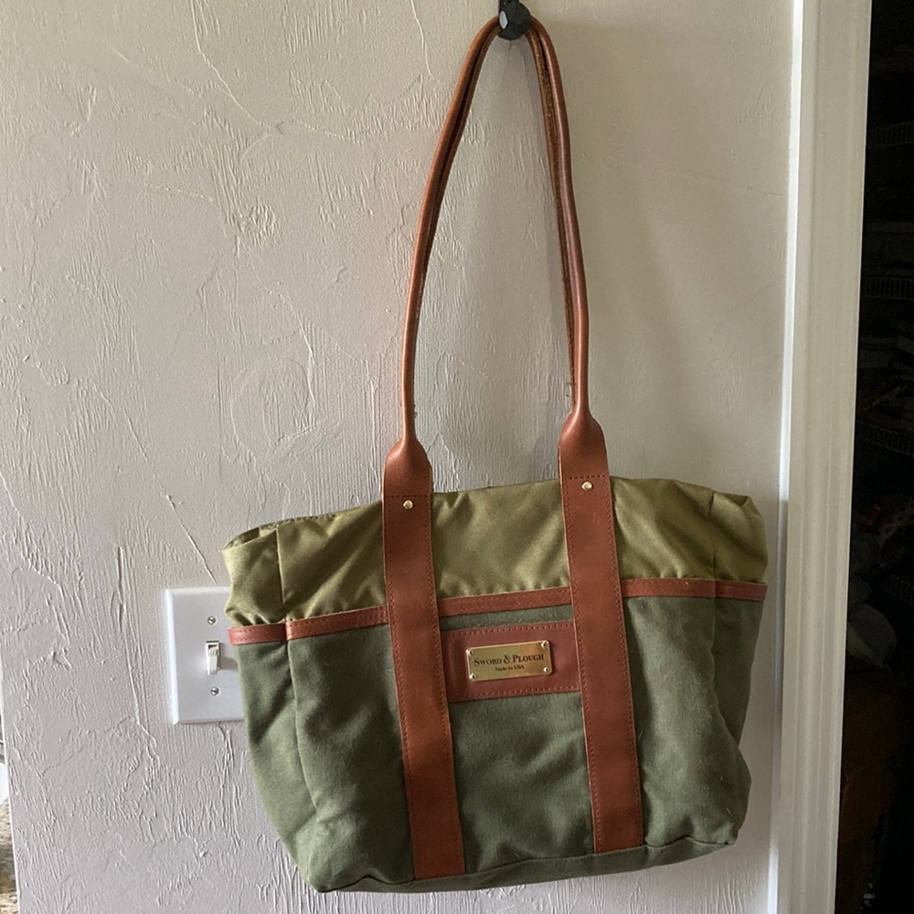 Sword & Plough green mini zip top tote bag